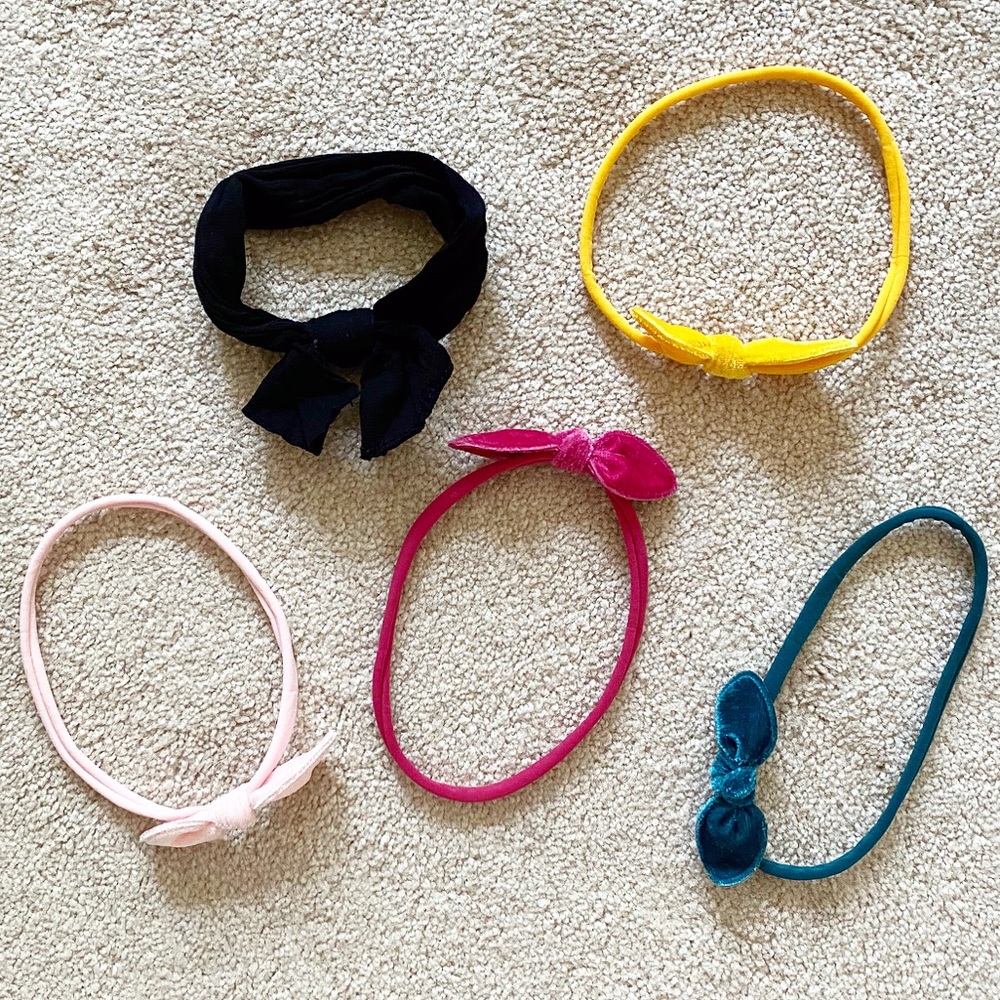 Bundle of colorful velvet stretch headbands